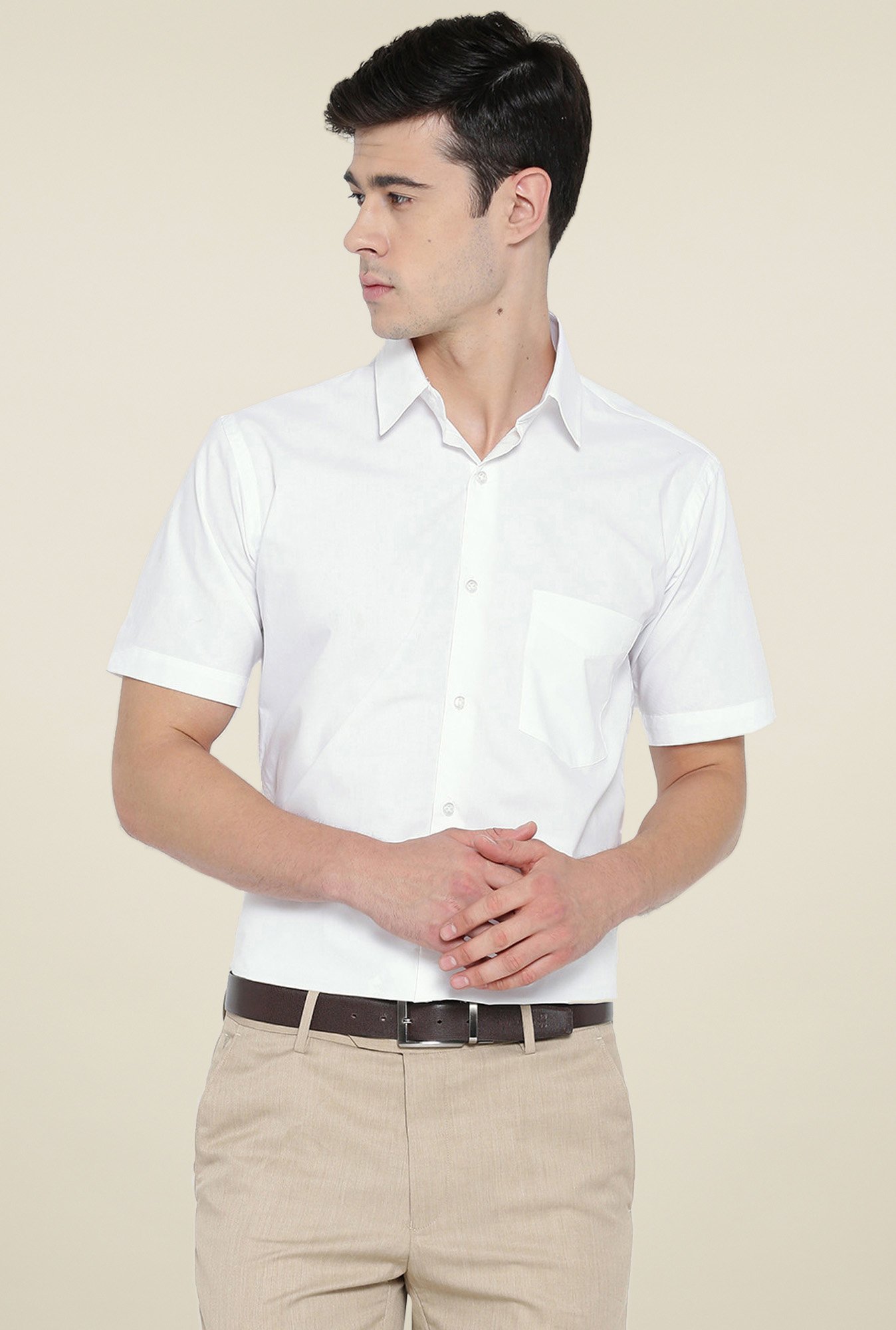Hancock White Half Sleeves Slim Fit Cotton Shirt