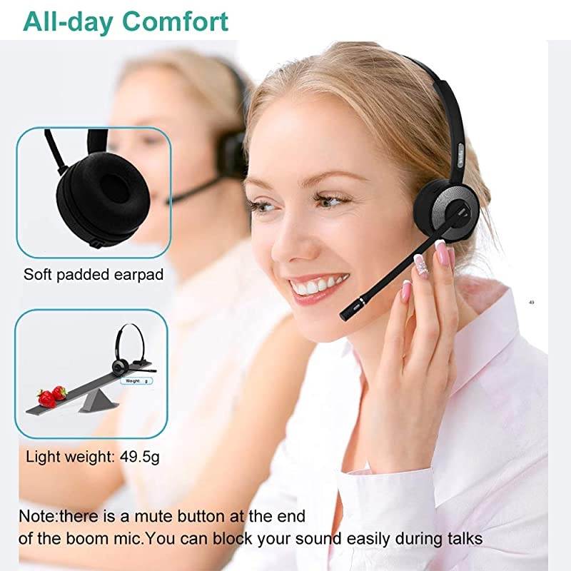 Trucker Bluetooth Headset Wireless Headset with MicrophoneCharging StationNoise Cancelling Clear SoundMute ButtonPhone Headset for Car Truck Driver Call Center Office