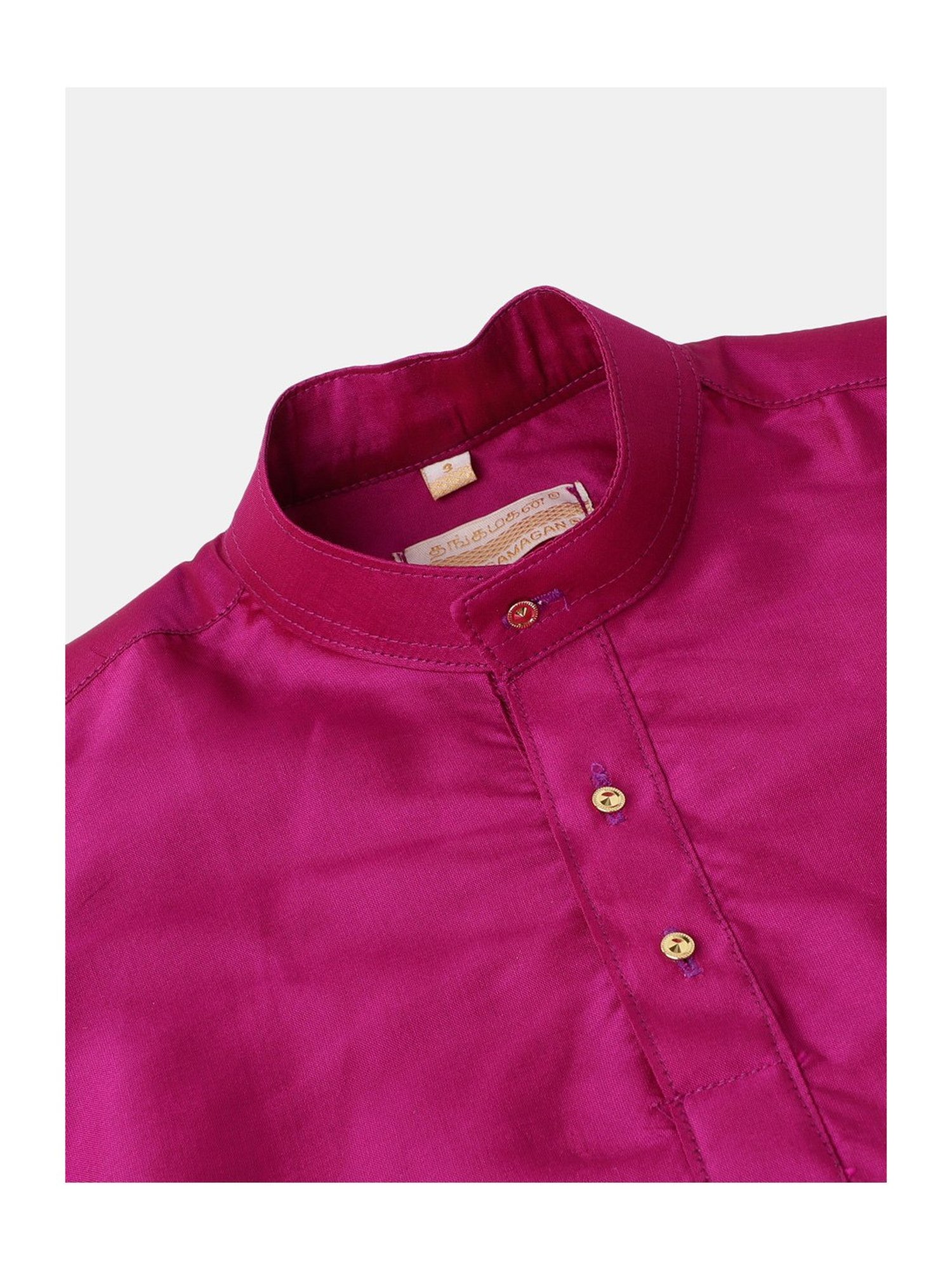 THANGAMAGAN Kids Dark Pink Solid Full Sleeves Kurta