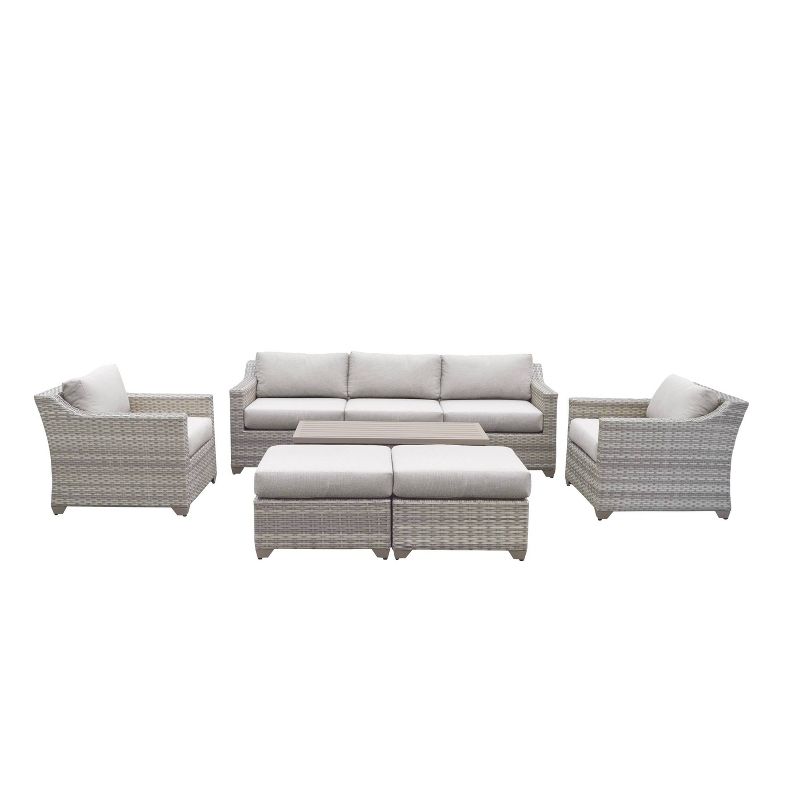 Fairmont 8pc Patio Sectional Seating Set with Club Chairs & Cushions - Ash - TK Classics