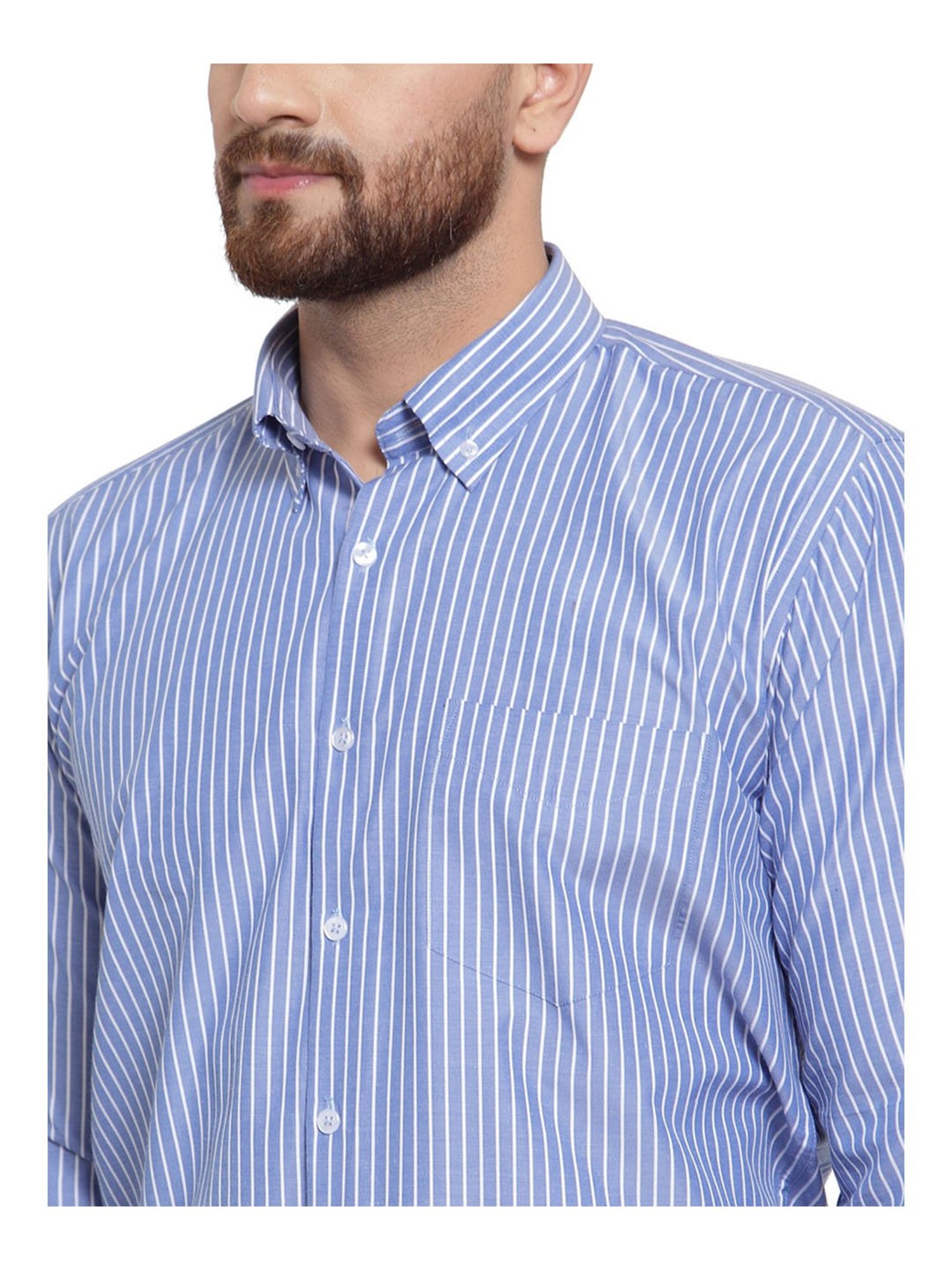Hancock Blue Striped Full Sleeves Shirt