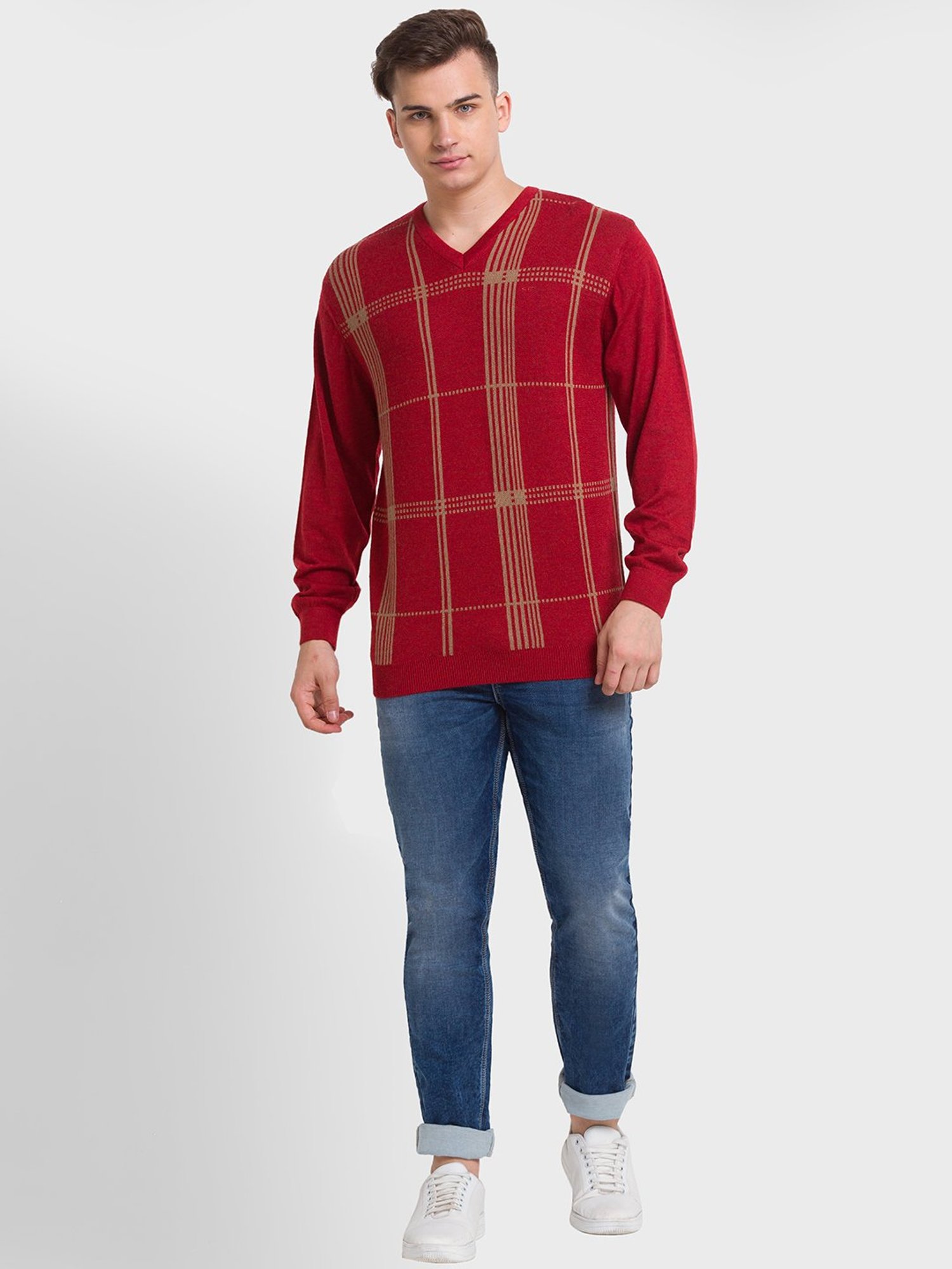 ColorPlus Orange Tailored Fit Checks Sweaters