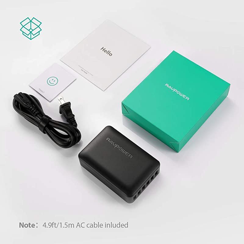 USB Charger  60W 12A 6-Port Desktop USB Charging Station with iSmart Multiple Port, Compatible iPhone 11 Pro Max XS Max XR X 8 Plus, iPad Pro Air Mini, Galaxy S9 Edge, Tablet and More (Black)