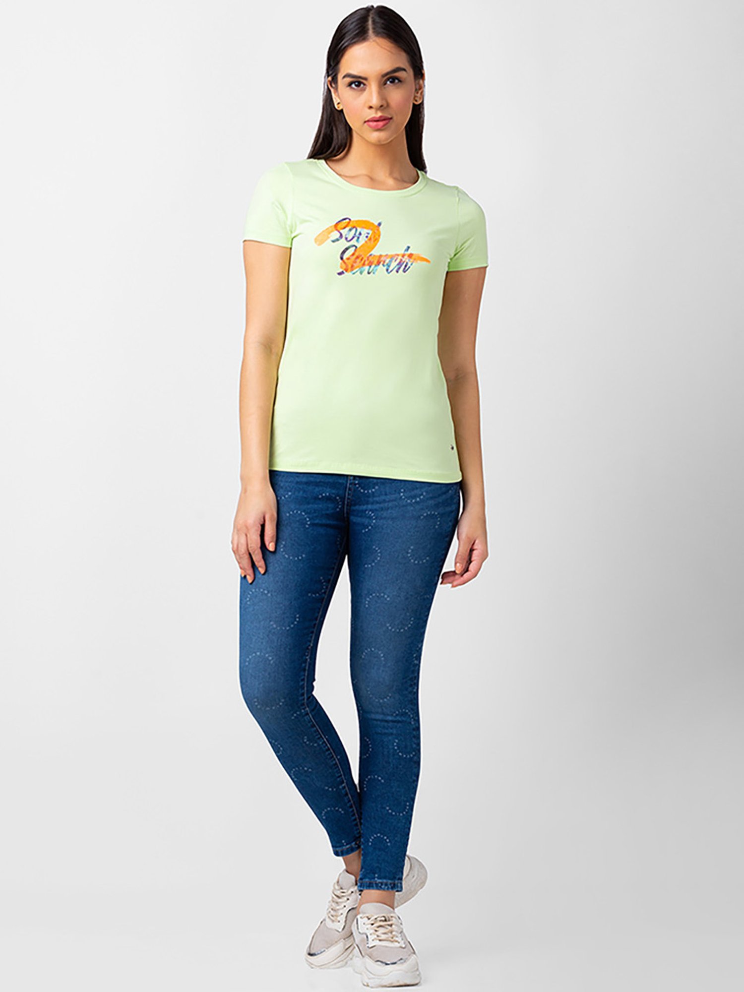 Spykar Mint Green Printed T-Shirt