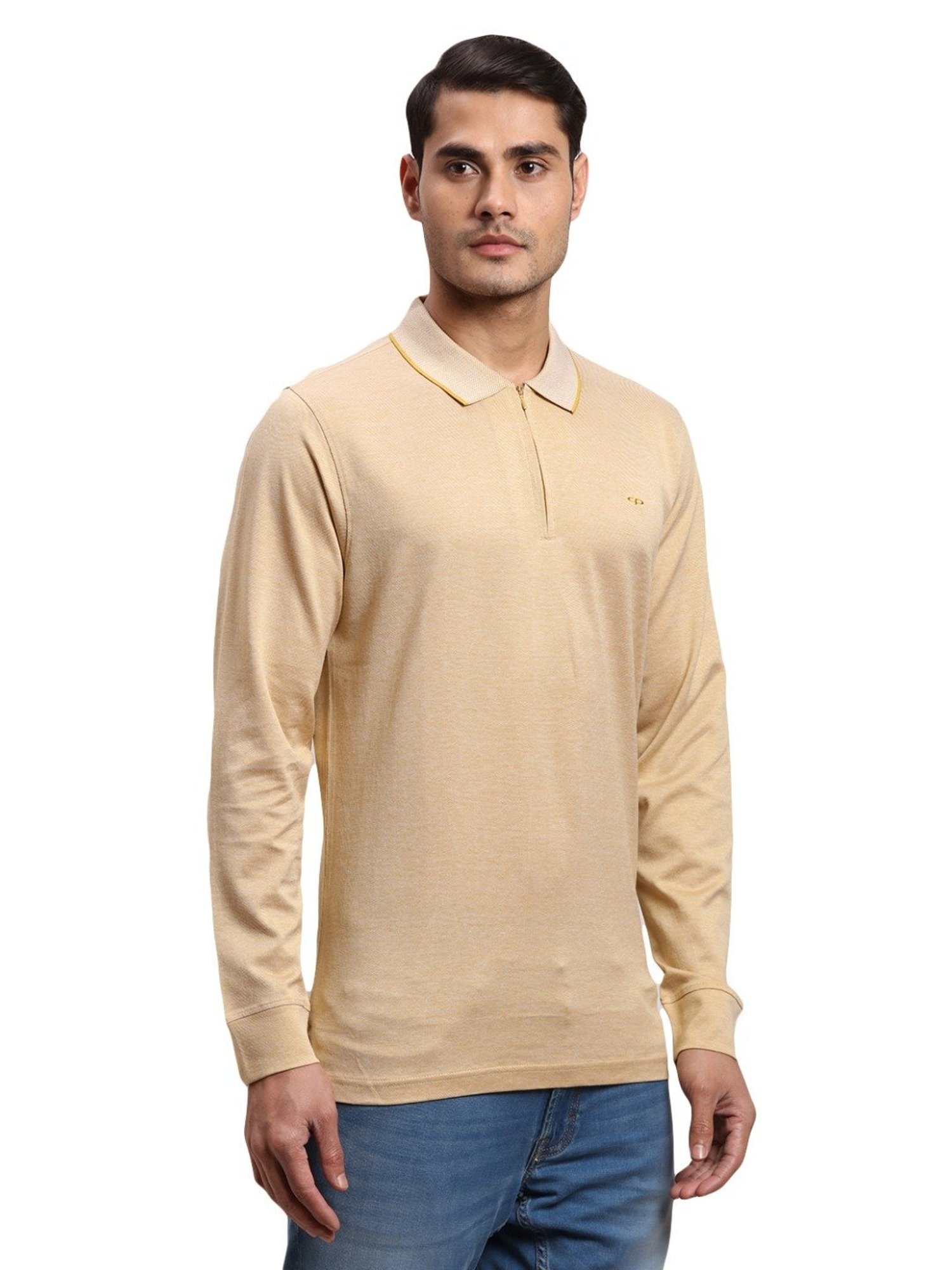ColorPlus Yellow Cotton Regular Fit Polo T-Shirt