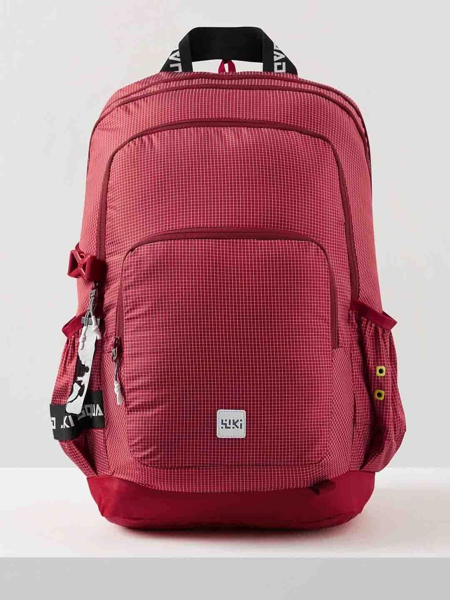 Wiki Back to School Squad 4 Red Polyester Checks Backpack - 40 Ltrs