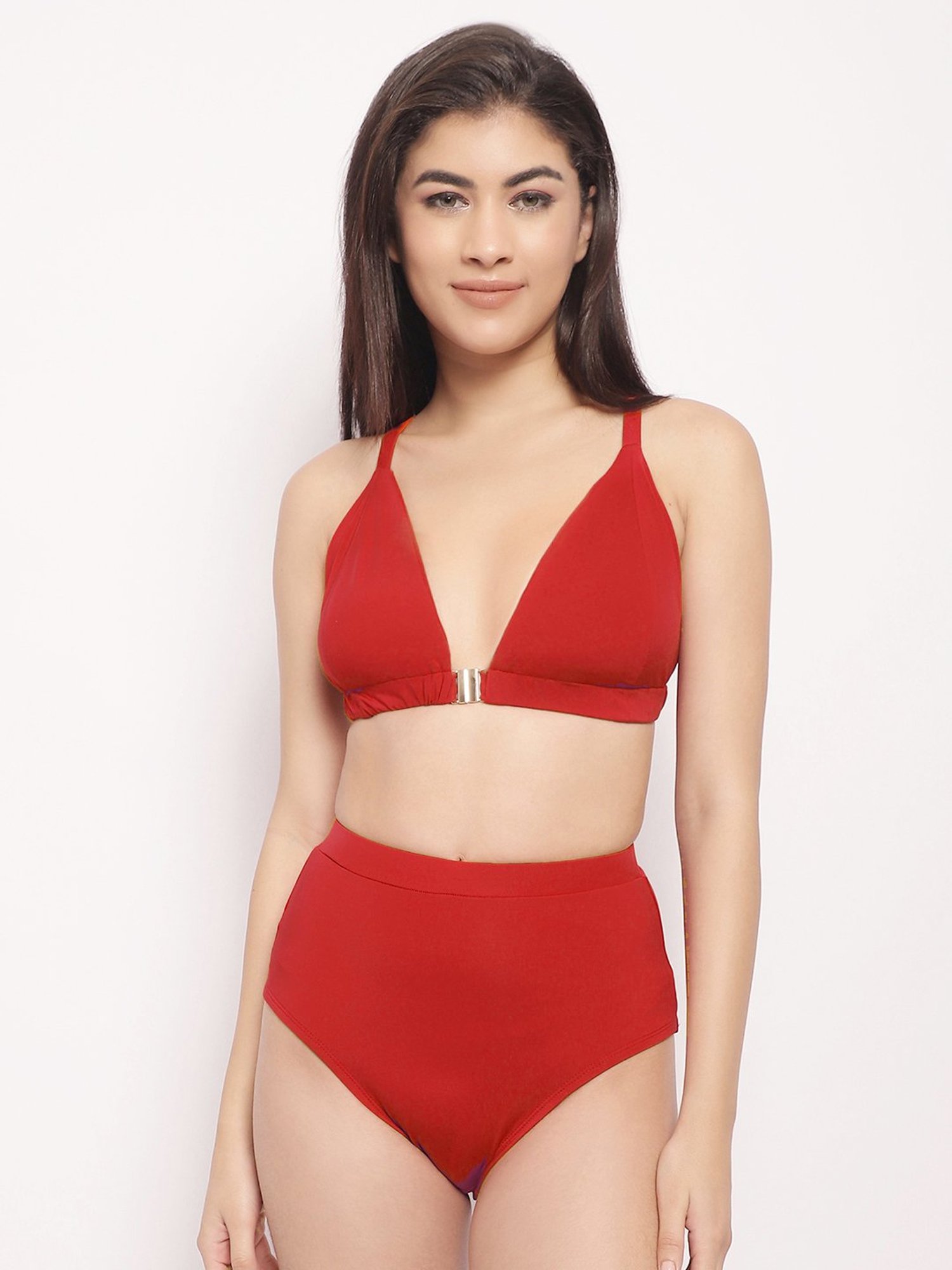 Erotissch Red Plain Bikini Set
