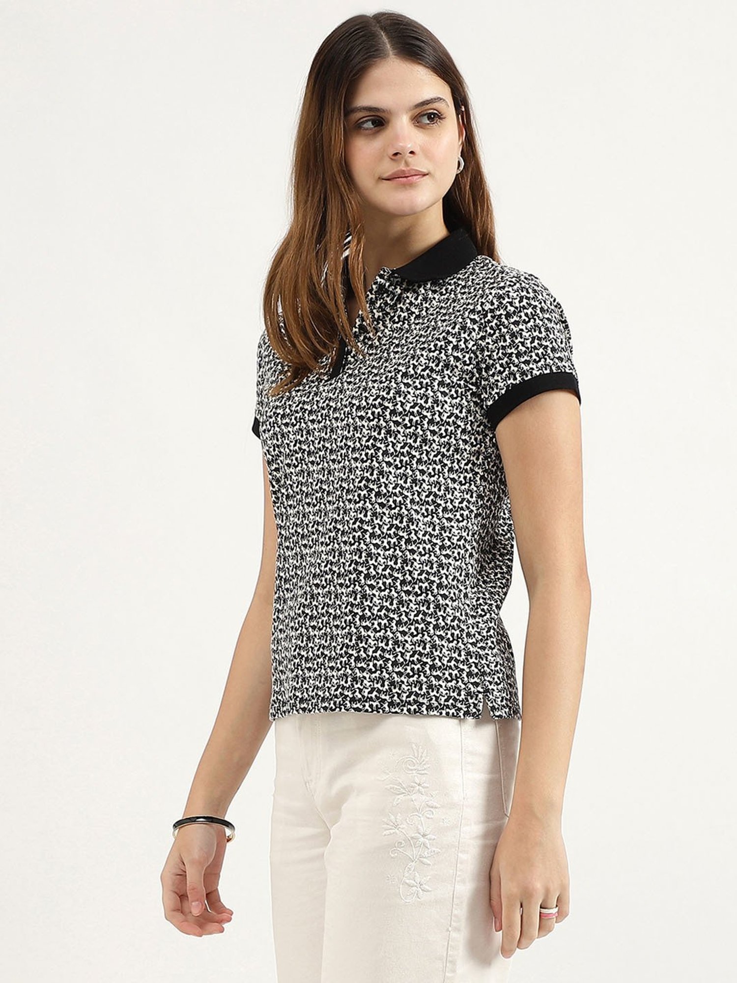 United Colors of Benetton Black Printed Polo T-Shirt