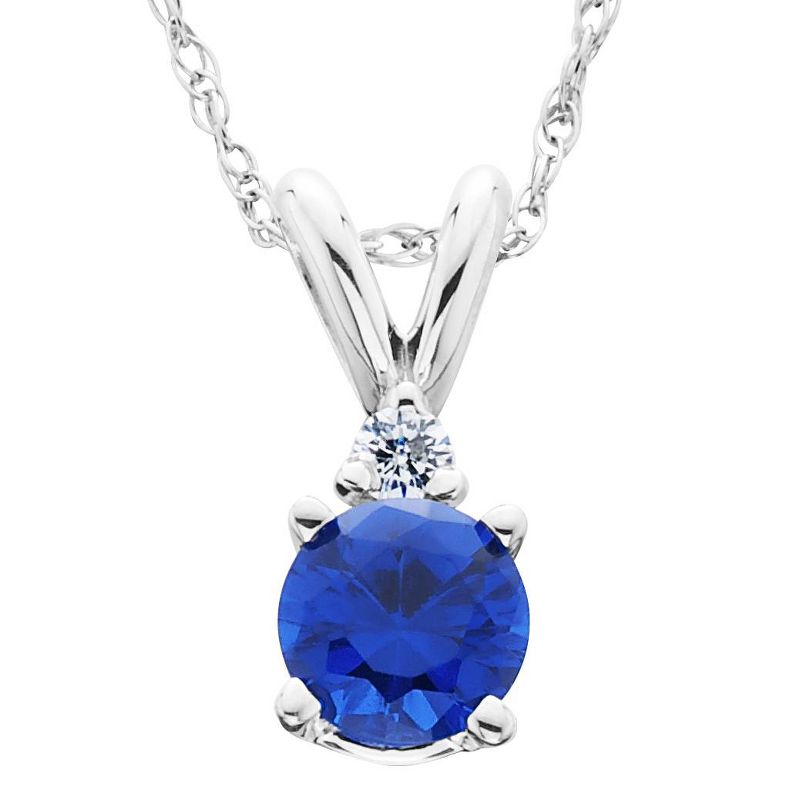 Pompeii3 1ct Blue Sapphire & Diamond Solitaire Pendant 14K White Gold