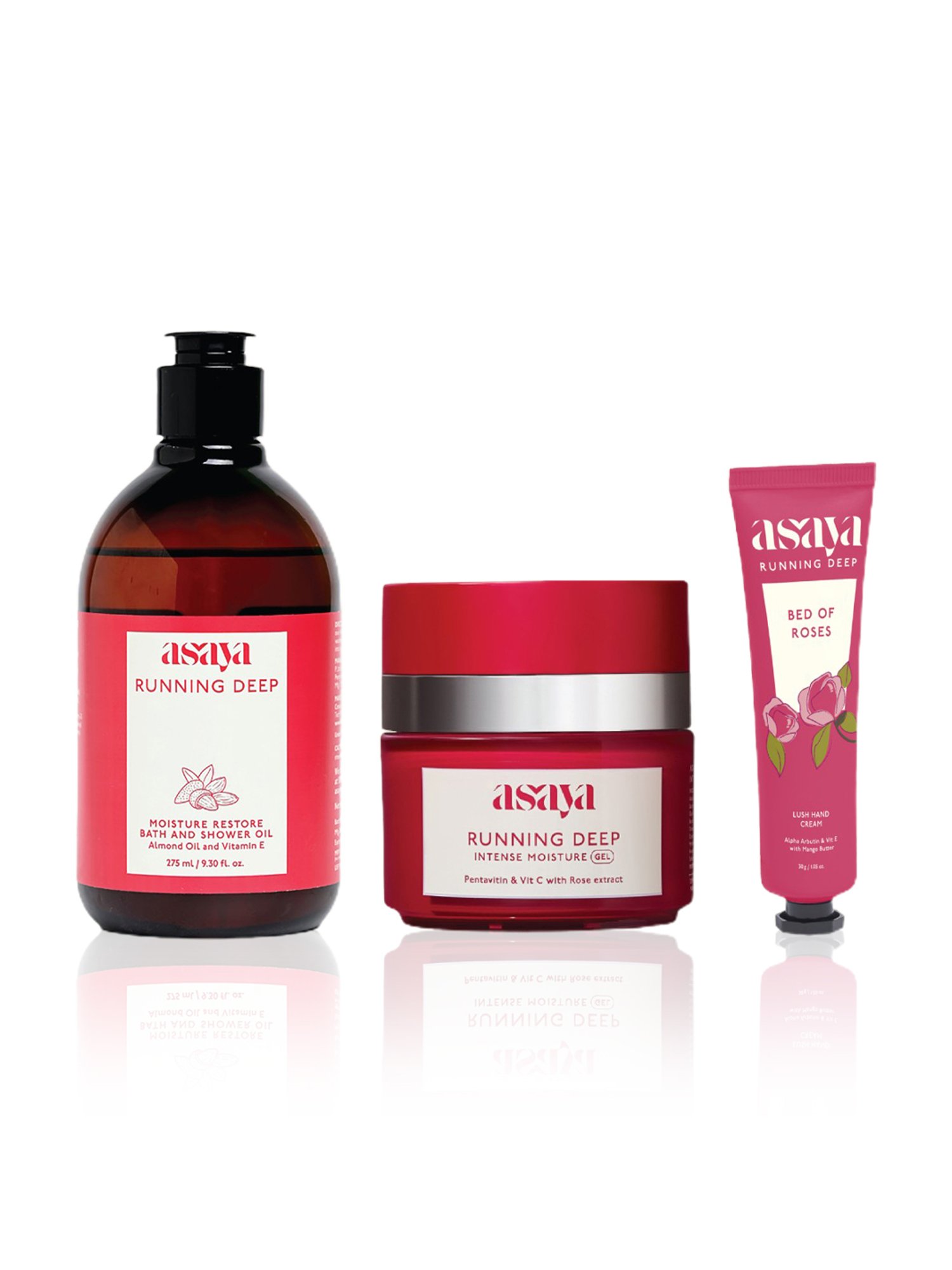 Asaya Bath and Shower Oil, Intense Moisture Gel & Lush Hand Cream Trio