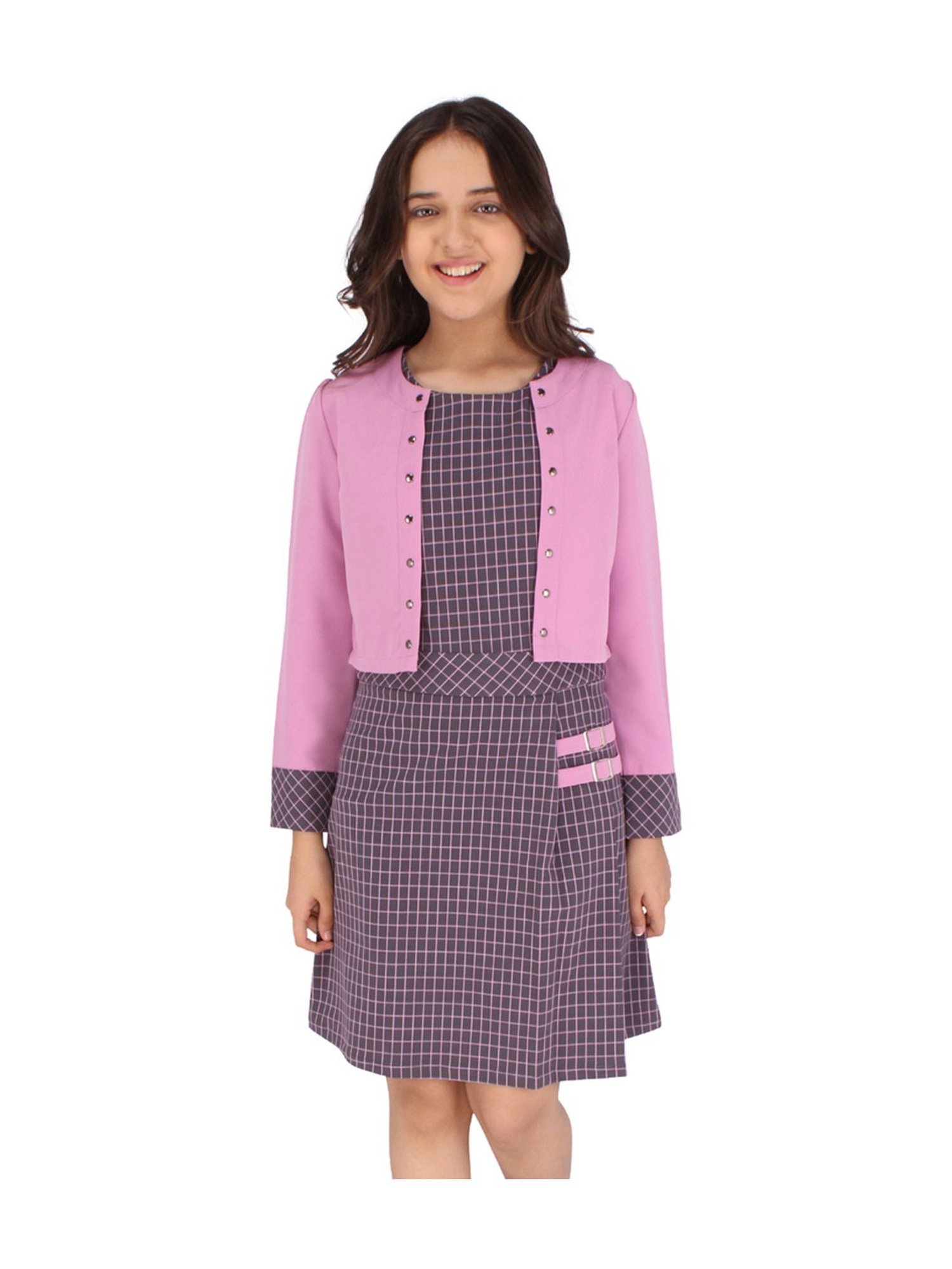 Cutecumber Kids Mauve Chequered Dress Set