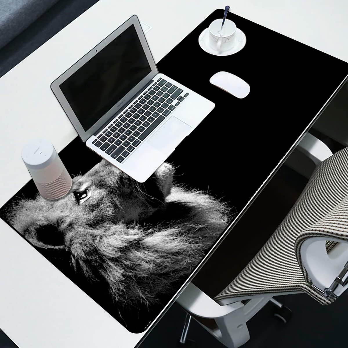 Large Gaming Mouse Pad Lonely-Lion with Edge Stitching|Extended XXL Size, Heavy|Thick, Waterproof & Foldable Mat for Desktop,Laptop,Keyboard, 31.5"x11.8"x0.15"Desk Pad with High Resolution by Qisan