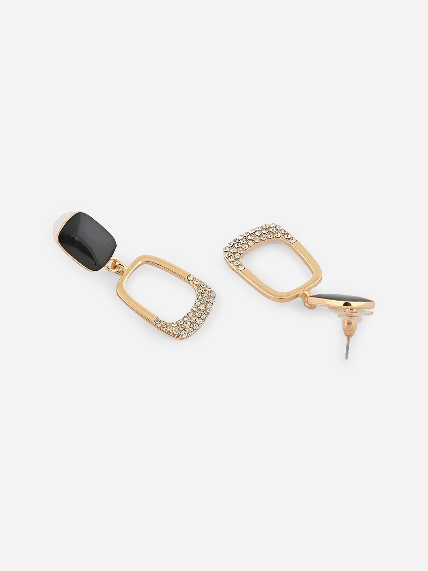 ToniQ Gold Black CZ Party Drop Earrings for Women