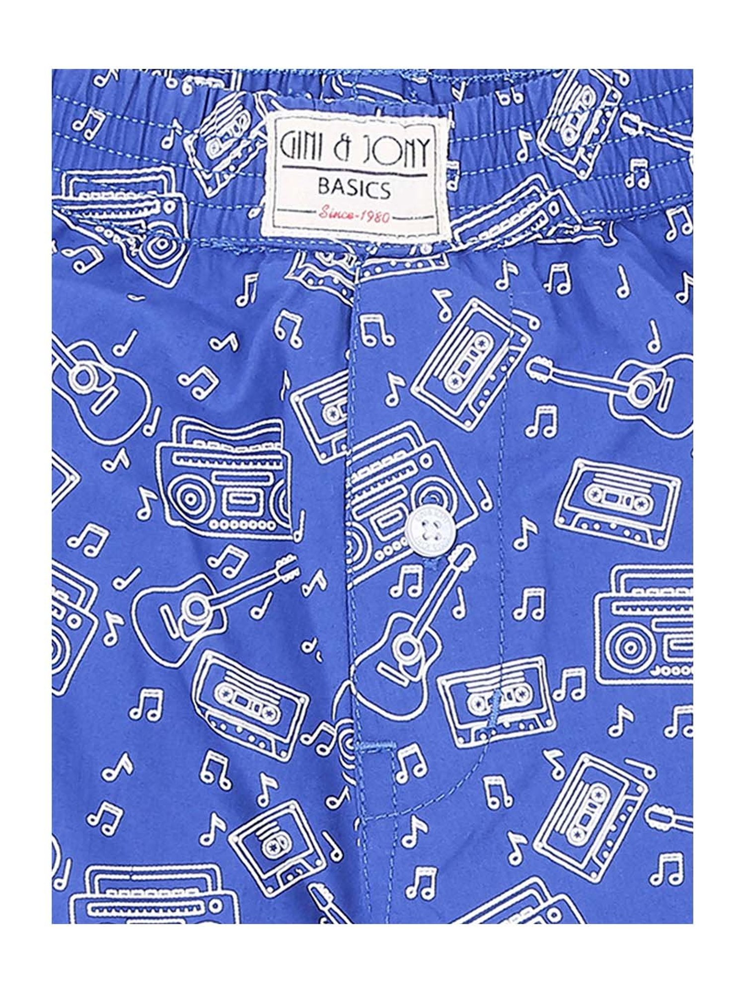 Gini & Jony Kids Blue Cotton Graphic Boxer Shorts