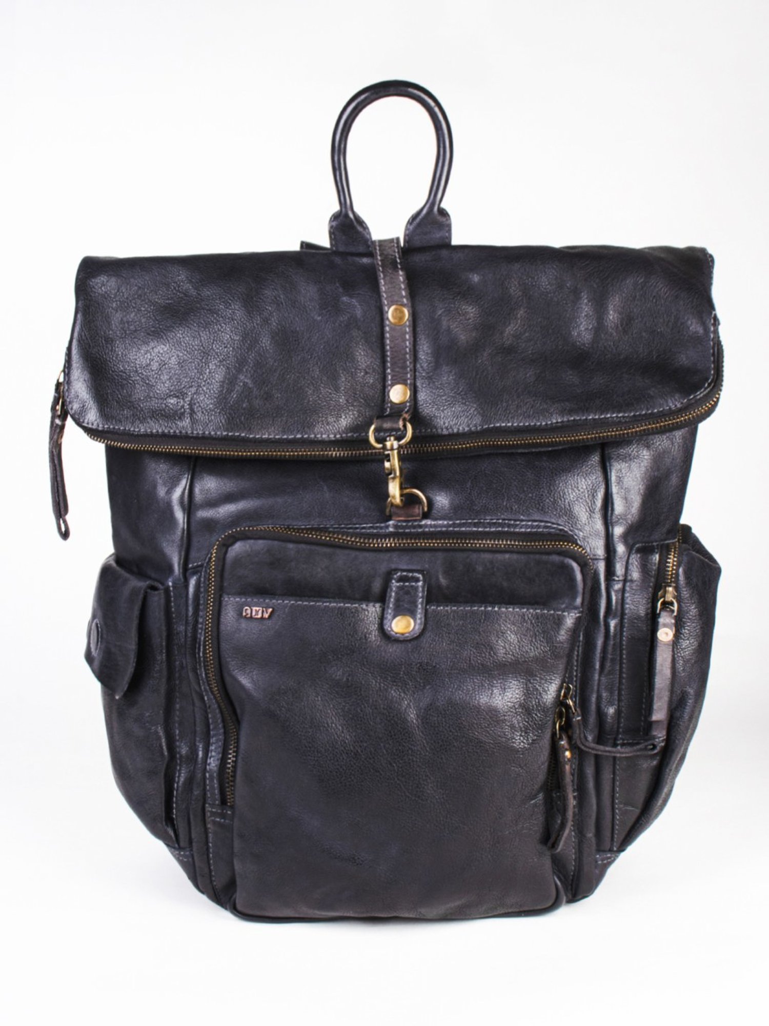 Art N Vintage Leo Black Leather Solid Large Backpack