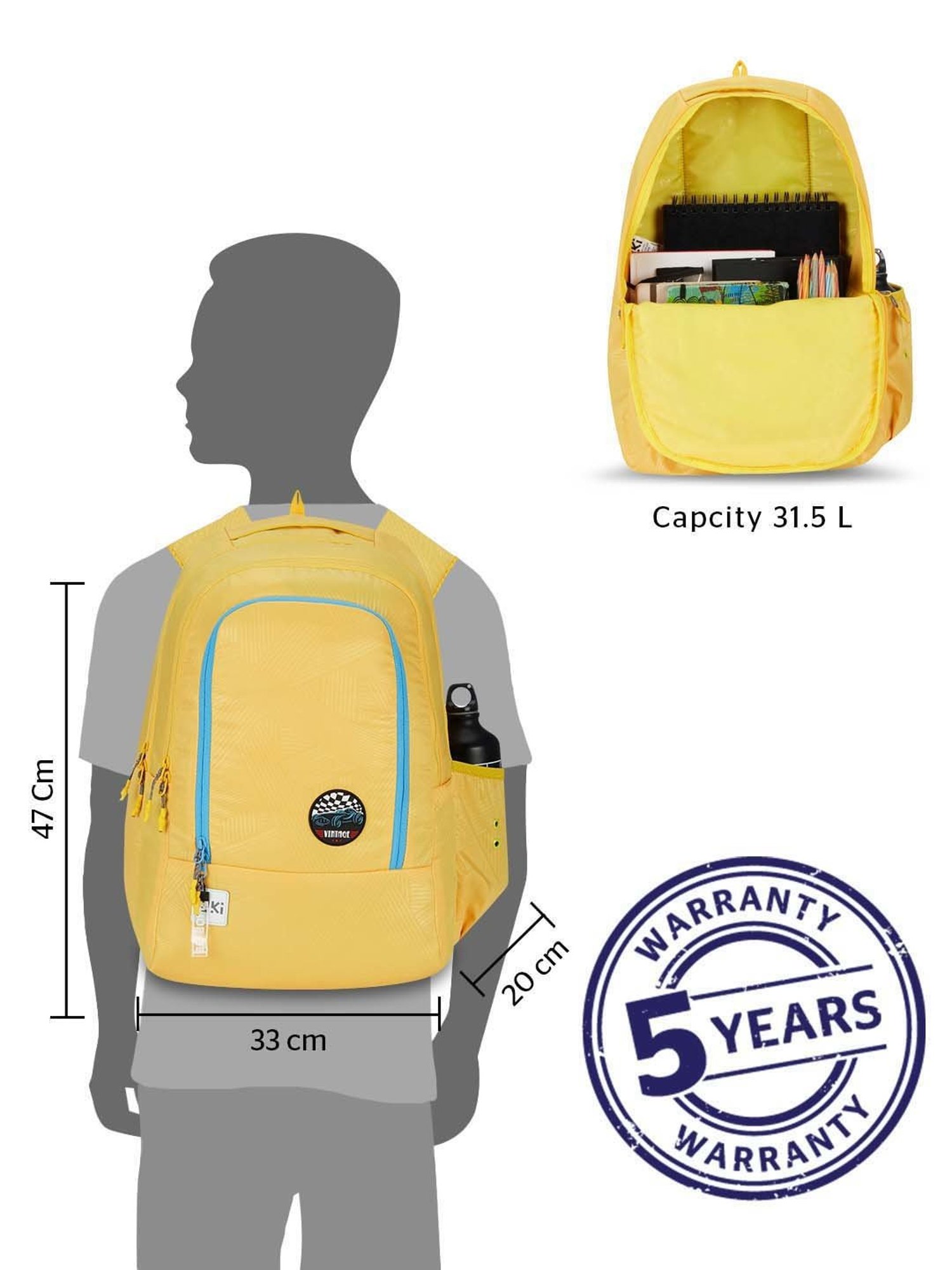 Wiki 31.5 Ltrs Yellow Medium Backpack