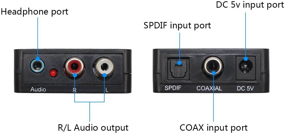 Digital Optical Coaxial Toslink Signal to Analog Audio Converter Adapter RCA L/R Support Earphone with USB Power Cable
