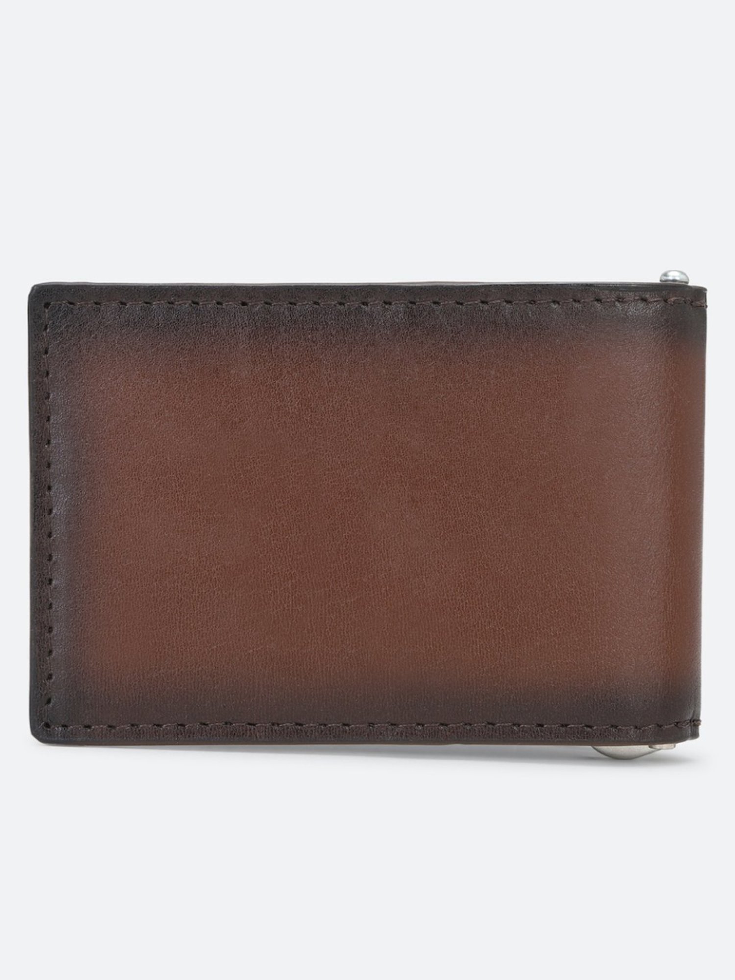 Louis Philippe Brown Leather Solid Money Clip Wallet