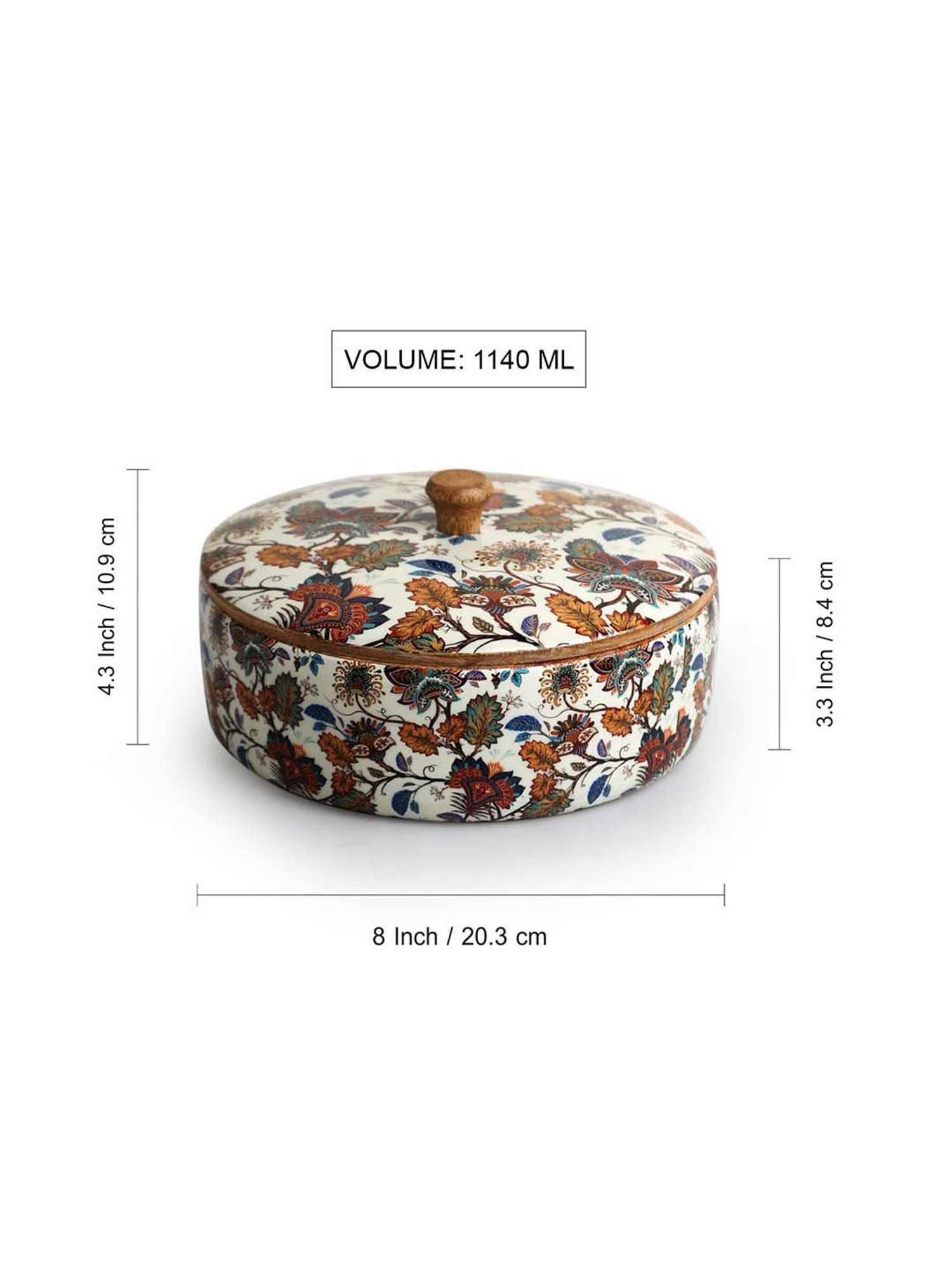 ExclusiveLane Mango Wood Floral Chronicles Hand-Enamelled Casserole Chapati Box With Lid (1.14 L)
