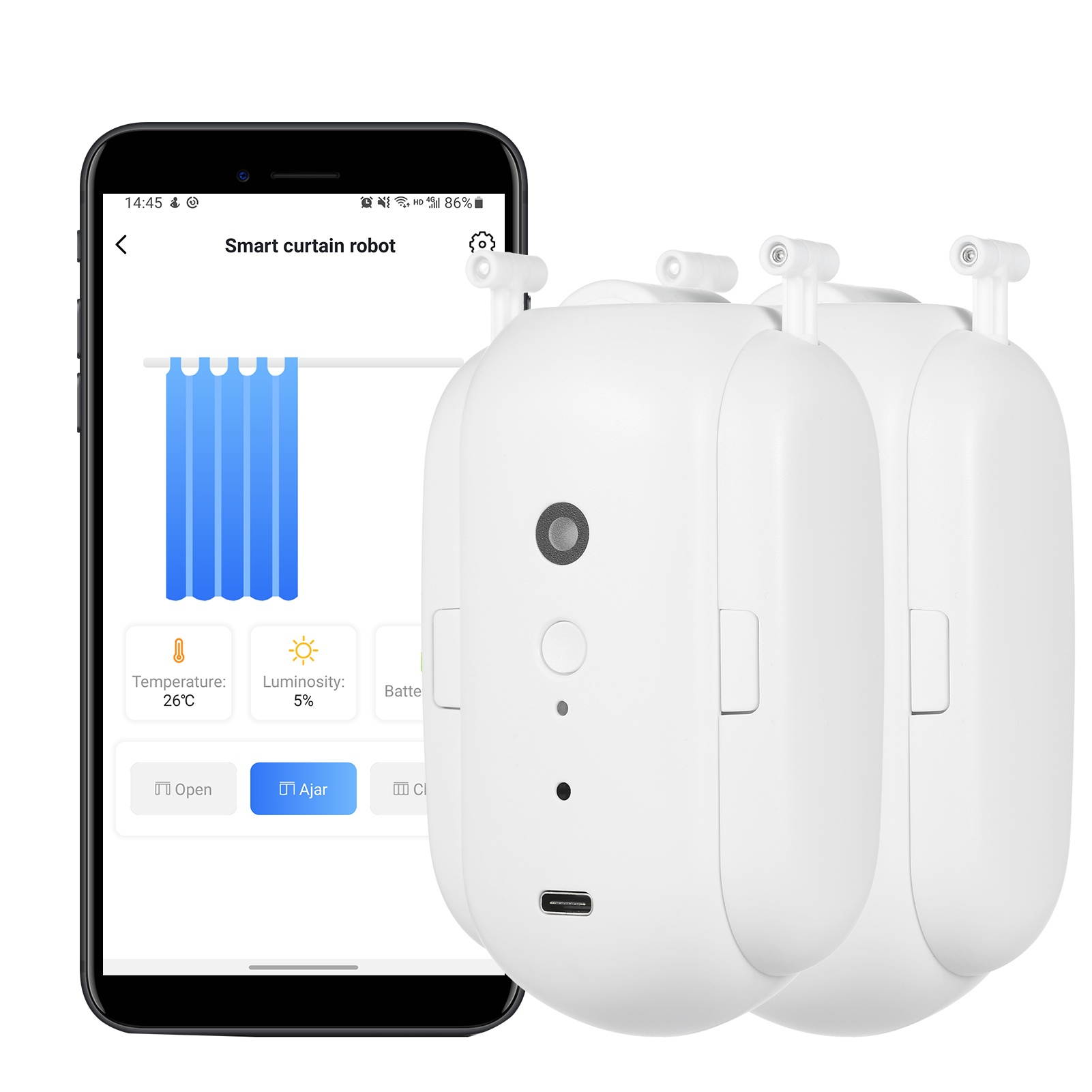 BT Automatic Curtain Opener Closer Robot Wireless Smart Curtain Motor Timer Voice Control Smart Home Automation Device for Curtain Track Rod Replacement for Amazon Alexa Google Assistant