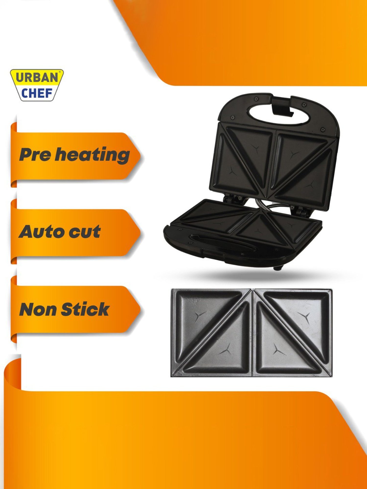 Borosil Sandwich Maker 700W Non Stick Coating (Black)