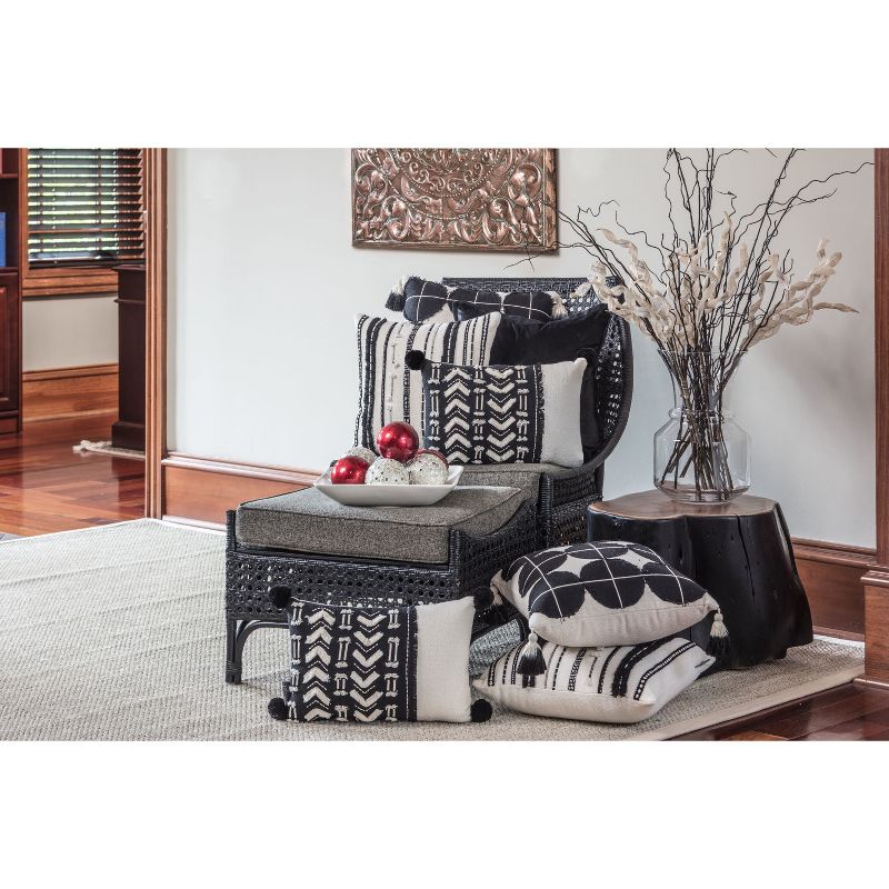 Circle Grid Tasseled Square Throw Pillow Black/White - Pillow Perfect