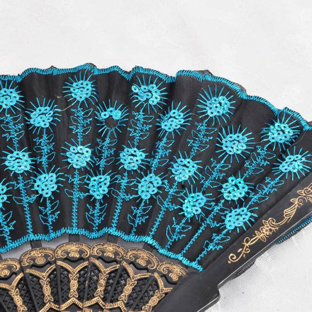 Fashionable Sequins Peacock Fan Handmade Dance Hand Fans for Performance Stage Show (Sky Blue)