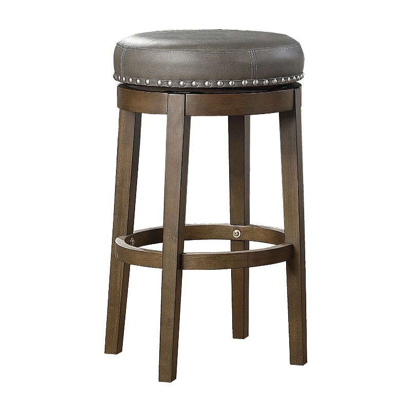 Lexicon Whitby 30.5 Inch Pub Counter Height Wooden Bar Stool with Solid Wood Legs and Faux Leather Round Swivel Seat, Gray (2 Pack)