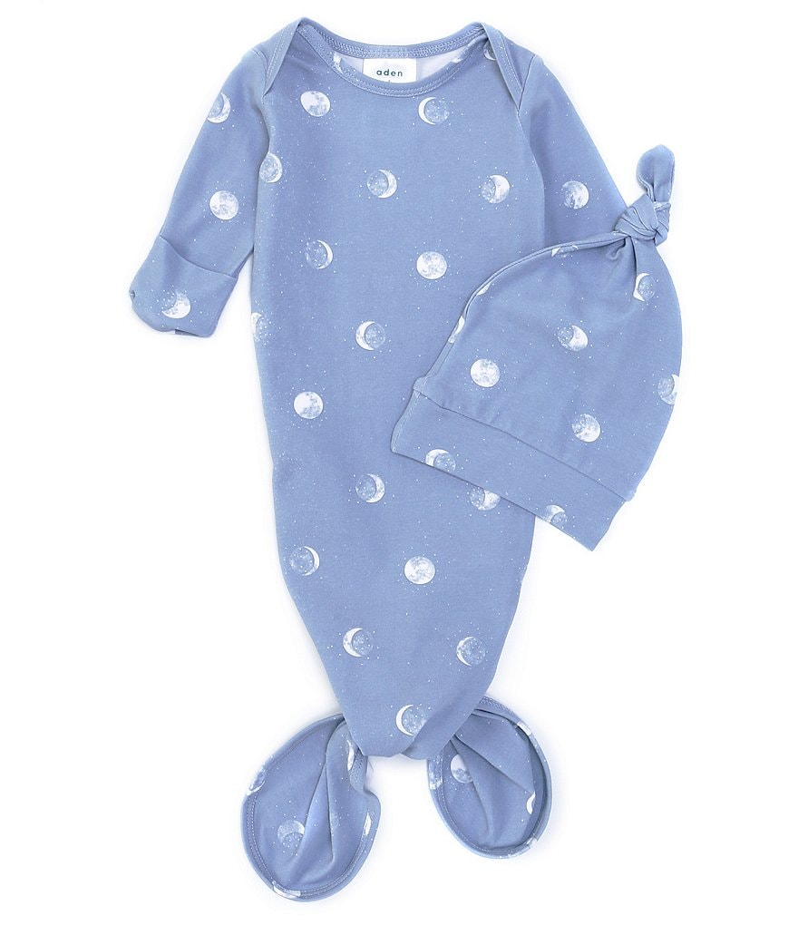 Aden + Anais Baby Boys Newborn-3 Months Long-Sleeve Blue Moon Gown & Hat Set