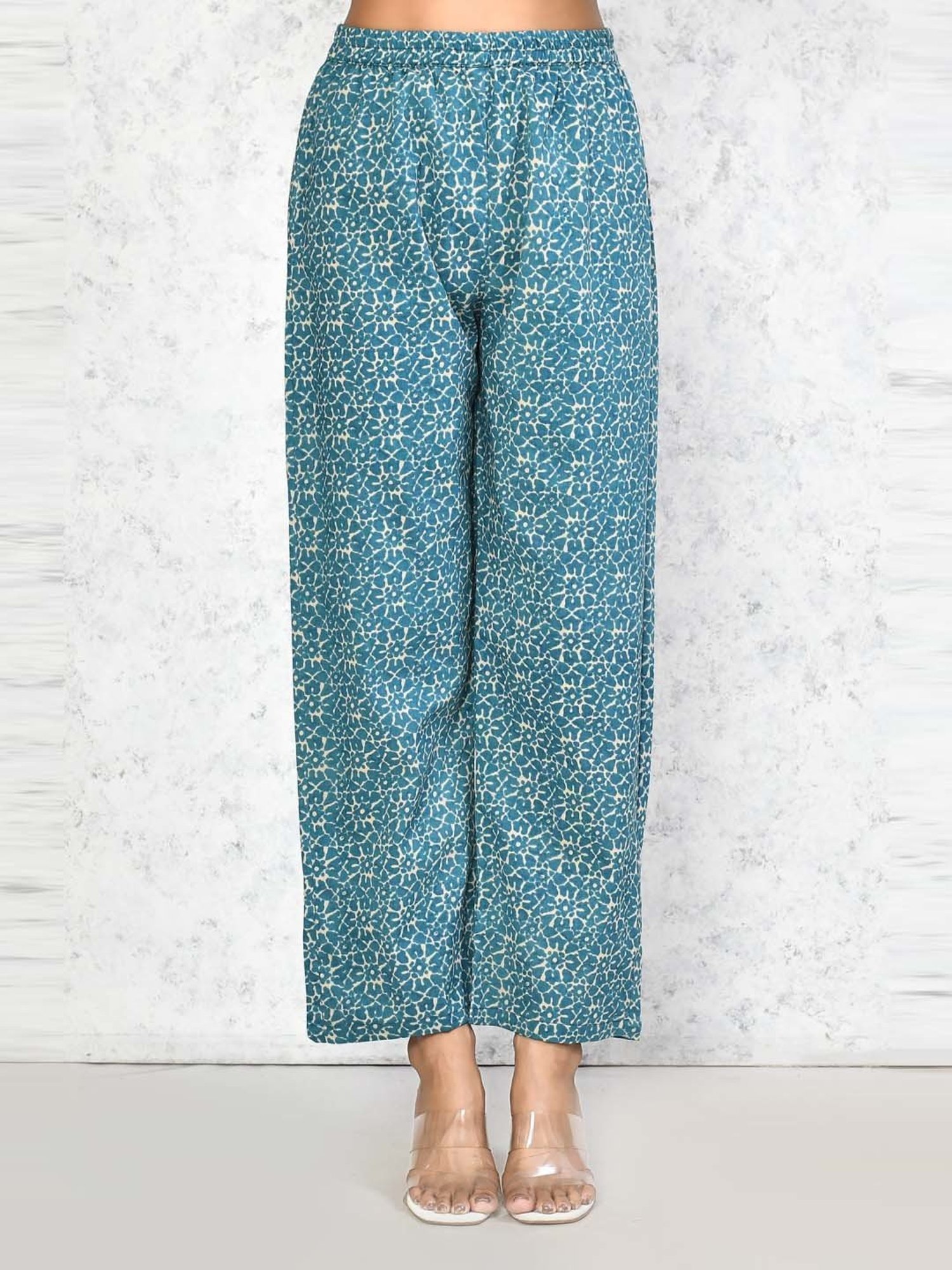 Miravan Blue Cotton Printed Kurta Palazzo Set