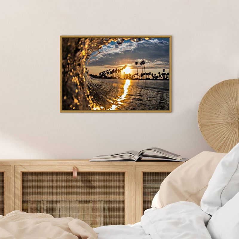 23" x 16" Wave 3 by John Baran Framed Canvas Wall Art - Amanti Art