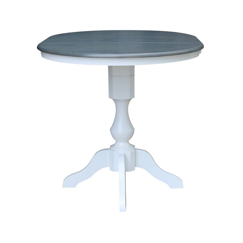 36" Kent Round Top Counter Height 12" Drop Leaf Dining Table White/Heather Gray - International Concepts