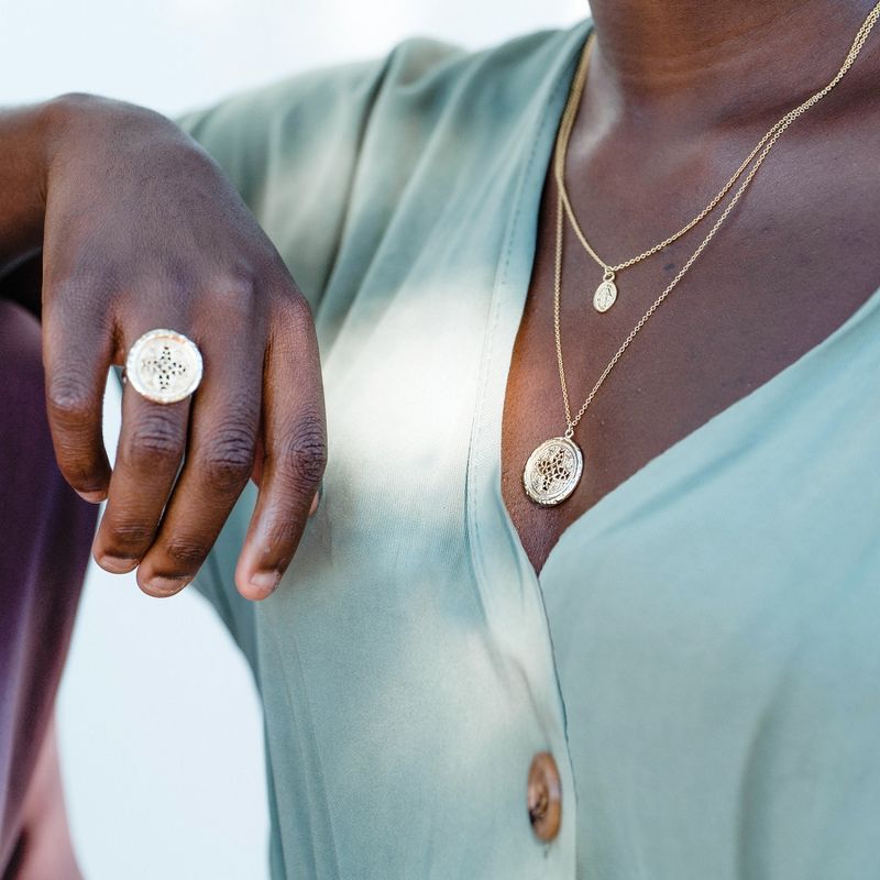 Sanctuary Project Round Rosette Medallion Coin Statement Ring Gold