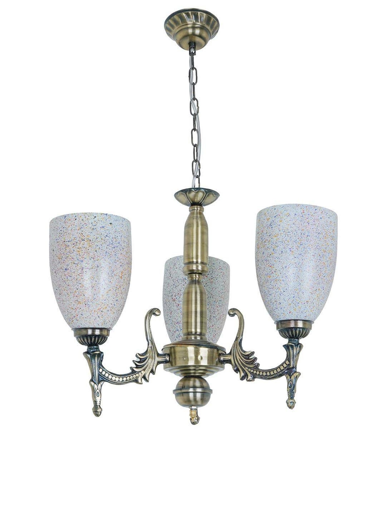 Fos Lighting Gold Mild Steel Antique Wide 3-Light Mini Ceiling Chandelier Hanging Light