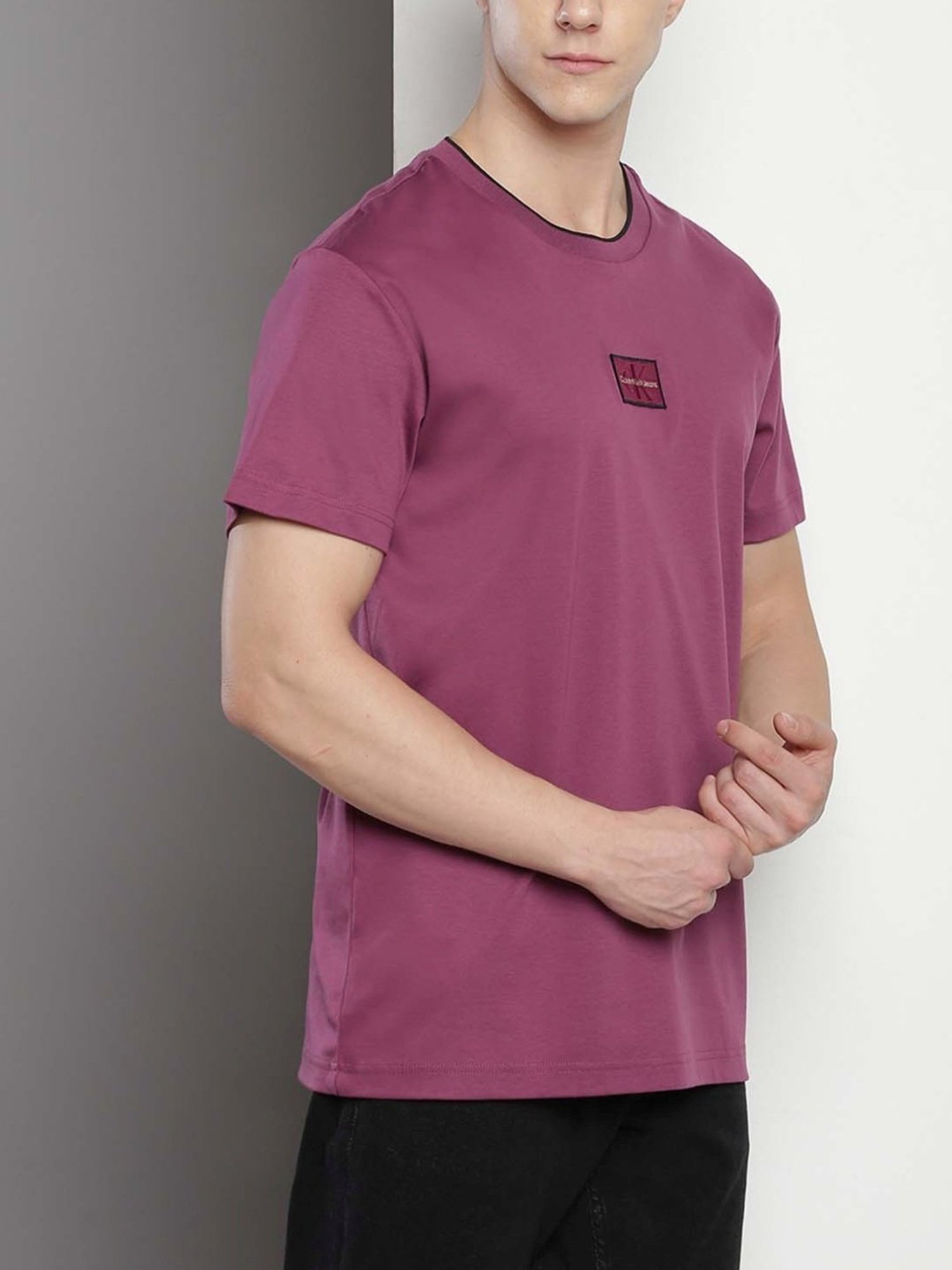 Calvin Klein Amaranth Cotton Regular Fit Logo Printed T-Shirt