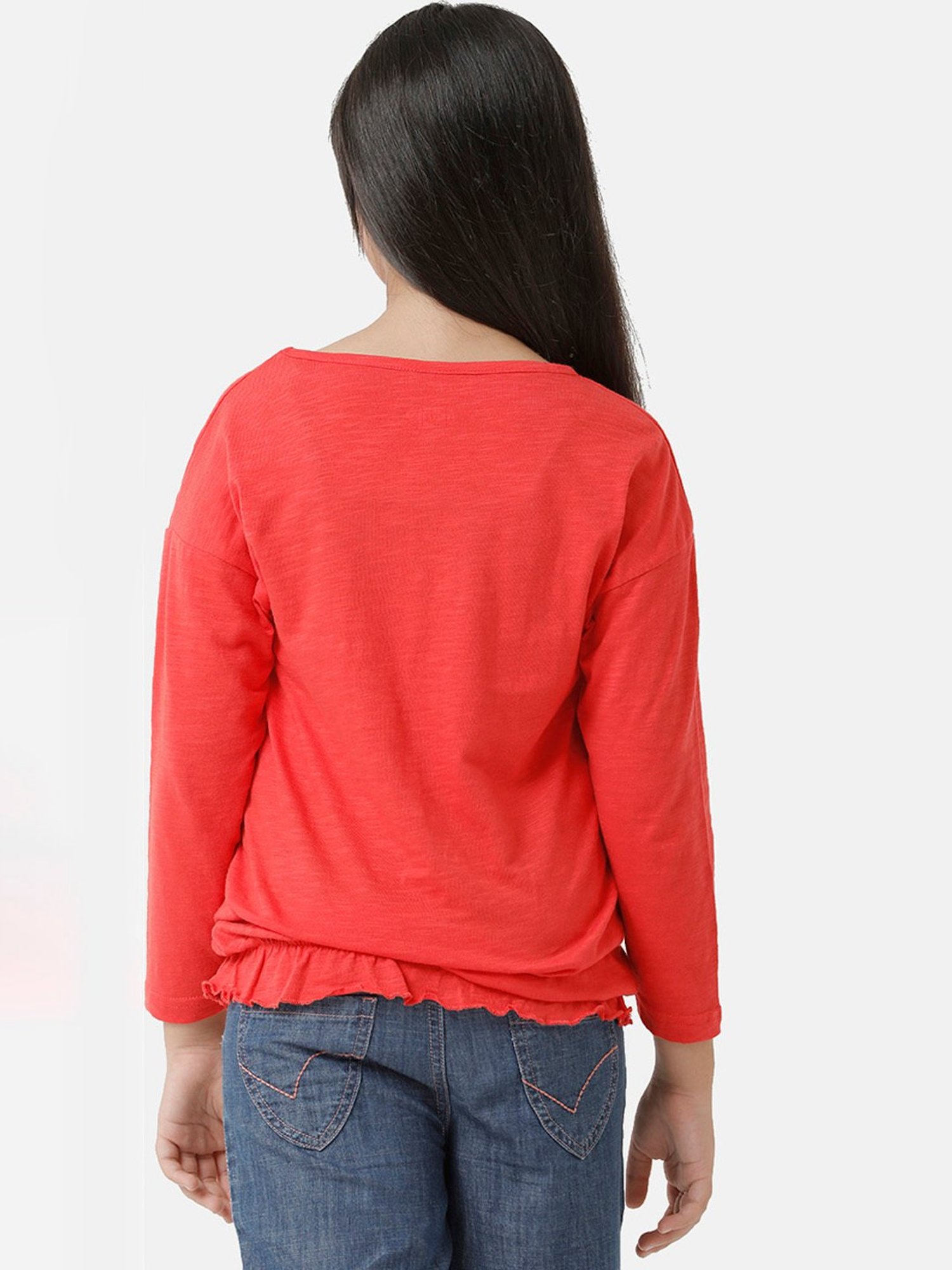 Under Fourteen Only Kids Red Embroidered Full Sleeves Top