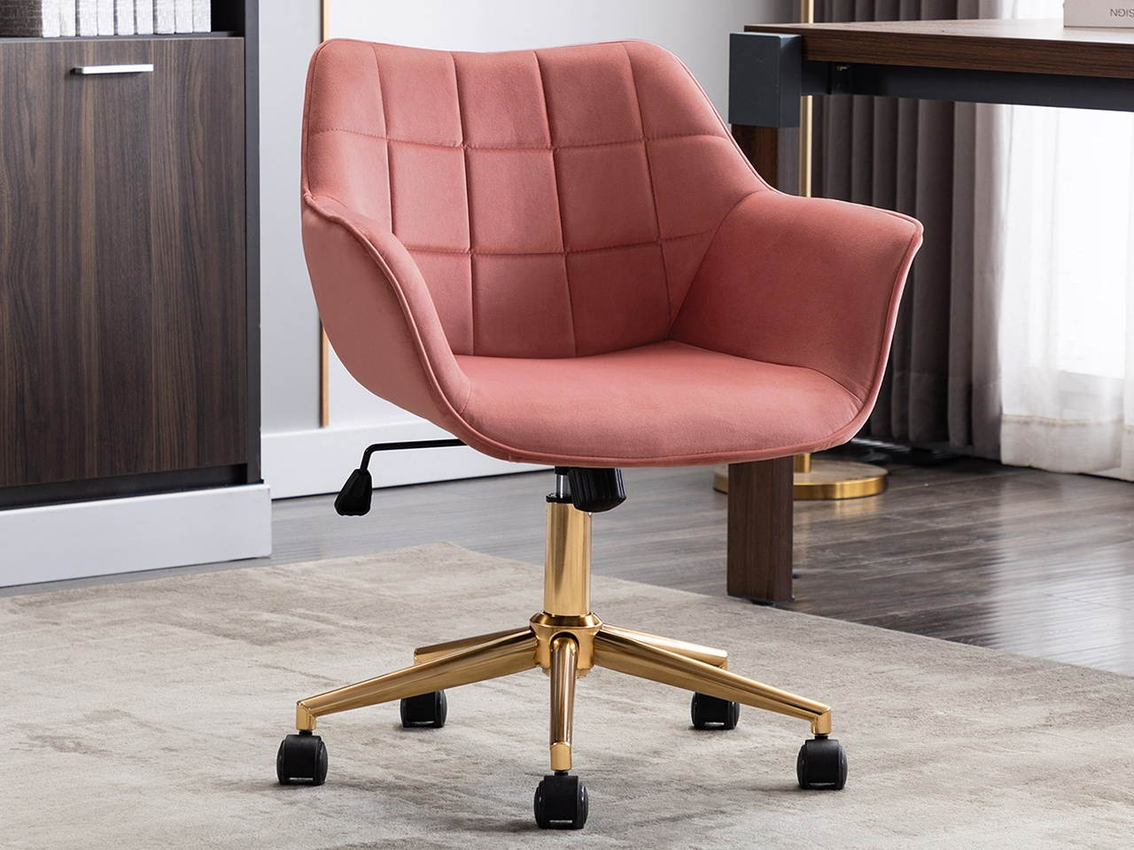 Swivel Height Adjustable Task Chair with Arms Velvet Upholstered Office Chair with Gold Base