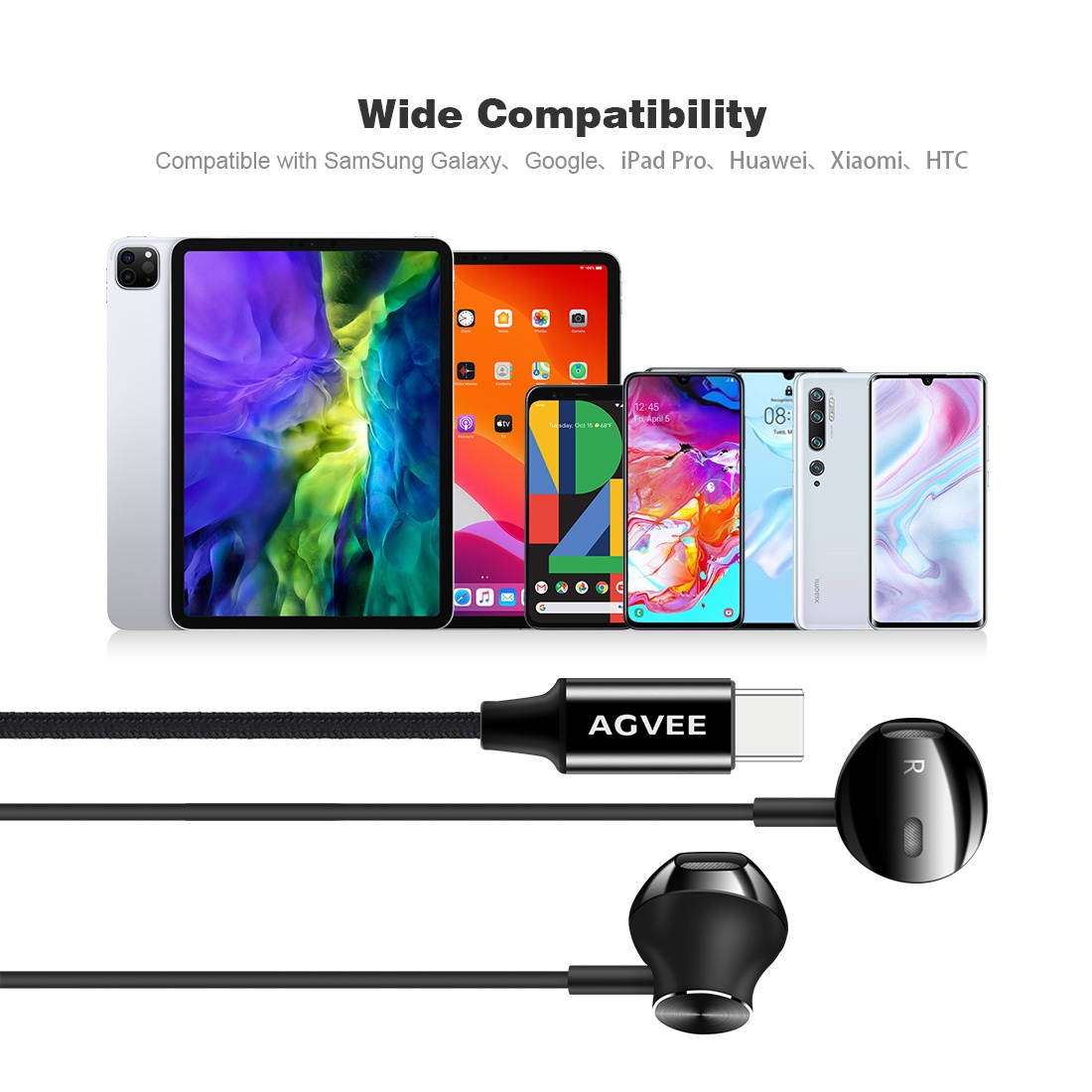 AGVEE Digital USB-C Earbuds, Type-C Headphones Active Noise Cancelling Earphones with Mic in-Ear Wired 32Bit 384Khz for Samsung S21 S20, Note 20 10, iPad Pro 2020 2018, Pixel 5 4 3 2, Red