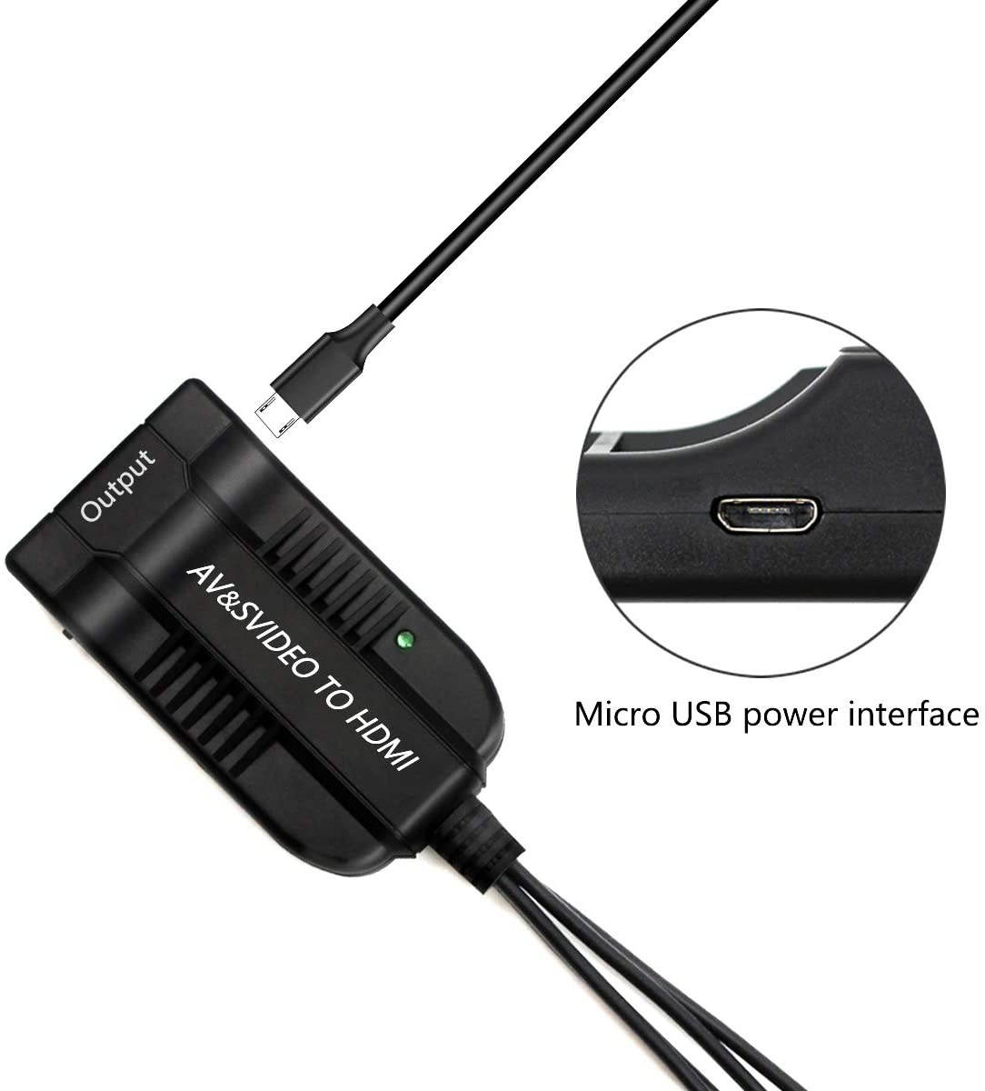 Female AV S Video to Hdmi Video Converter Adapter, Female S Video Input Port,Female AV(CVBS) Input Port,Hdmi Output with Micro Cable for HDTV DVD