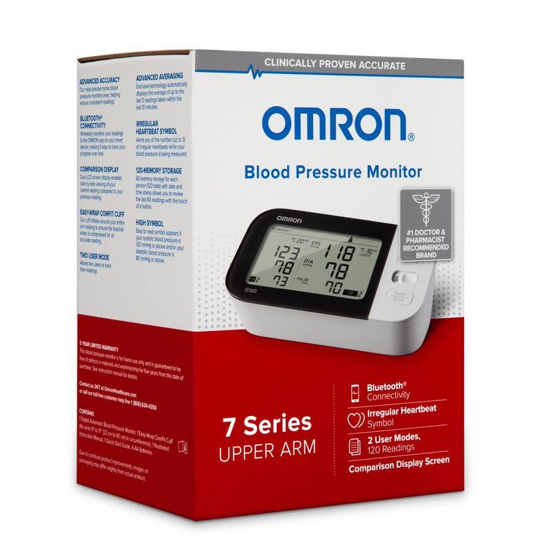 Omron 7 Series Upper Arm Blood Pressure Monitor with Cuff - Fits Standard and Large Arms