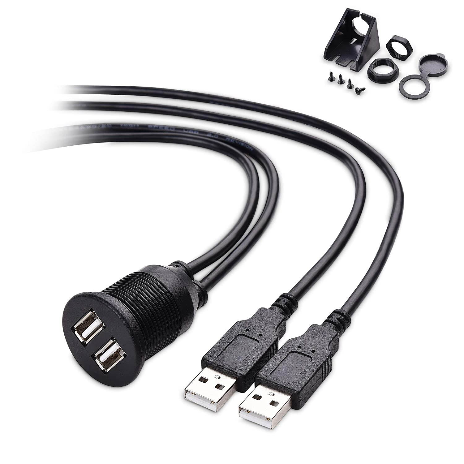 Cable Matters Car Stereo Dual USB Port Extender Cable/USB Panel Mount Cable - 3 Feet