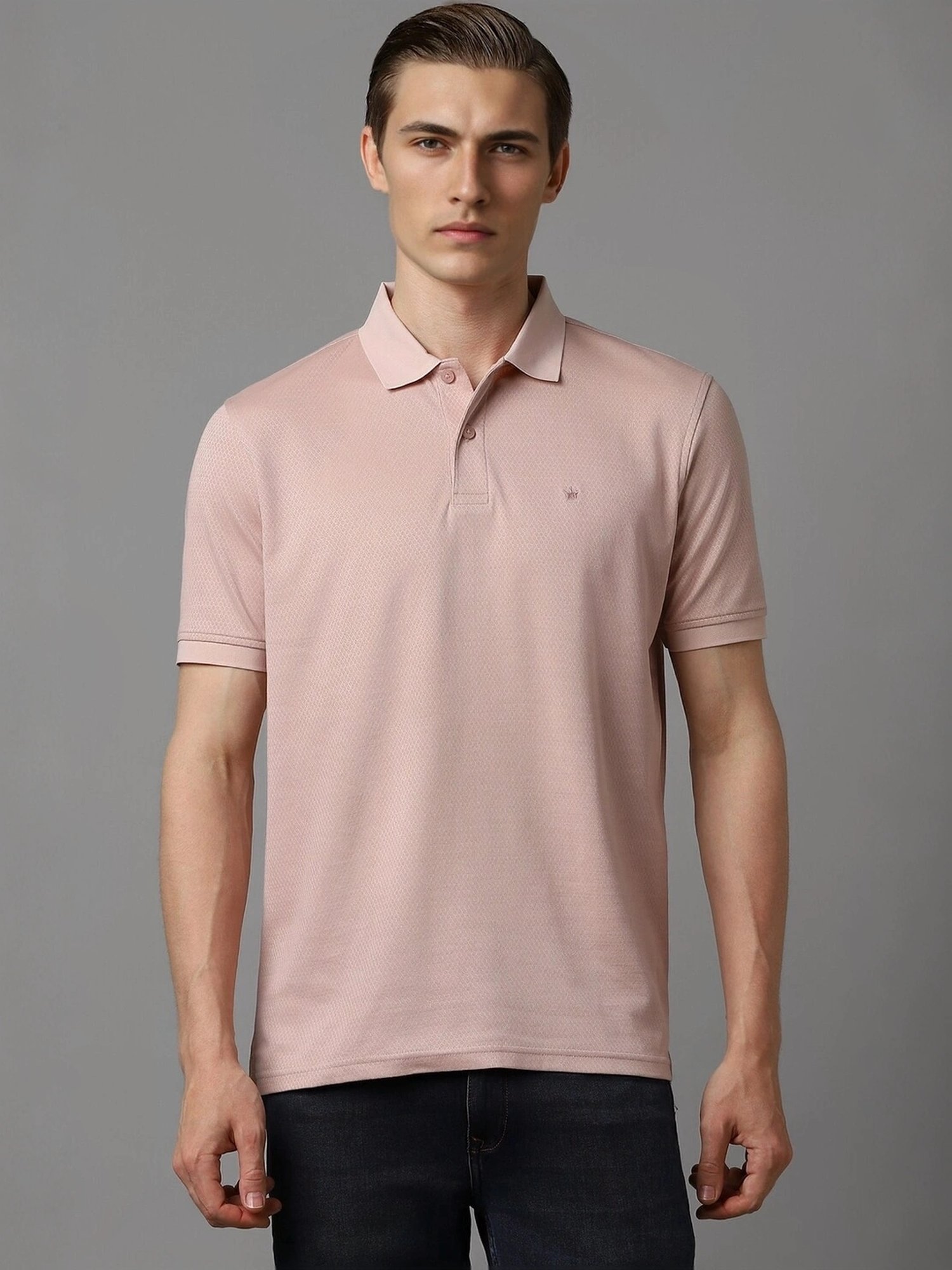 Louis Philippe Pink Regular Fit Printed Polo T-Shirt