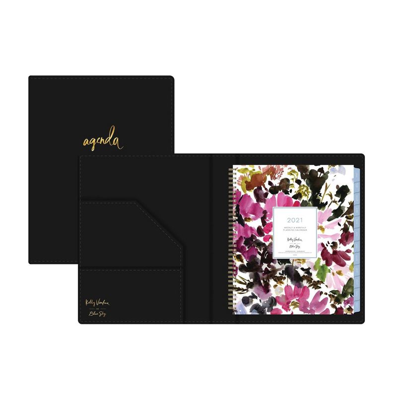2021 Planner 8.5" x 11" Faux Leather Weekly/Monthly Wirebound Refillable Black - Kelly Ventura