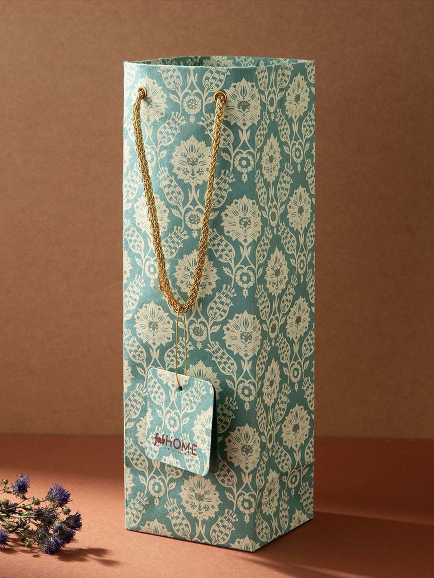 Fabindia Home Teal Paper Printed Sarkhaab Gift Bag