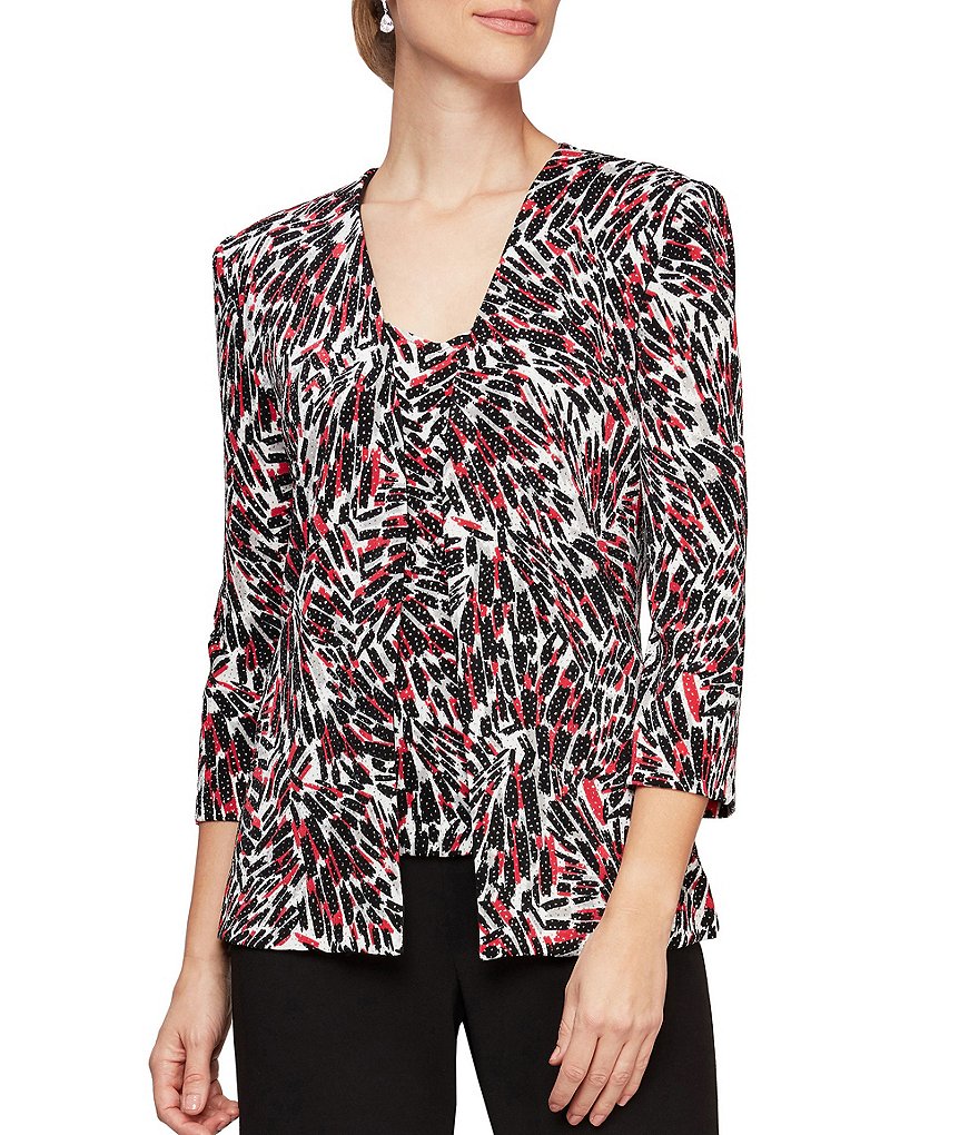 Jkara Petite Size V-Neck 3/4 Sleeve Beaded Bodice Gown