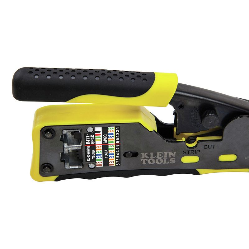 Klein Tools VDV226-110 Ratcheting Cable Crimper/Stripper/Cutter for Pass-Thru Connectors