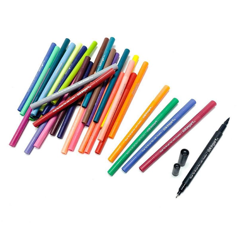 Kingart 36ct Dual Tip Brush Pens w/Fineliner - Studio level
