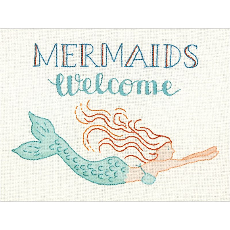 Dimensions Stamped Embroidery Kit 12"X9"-Mermaids Welcome-Stitched In Thread