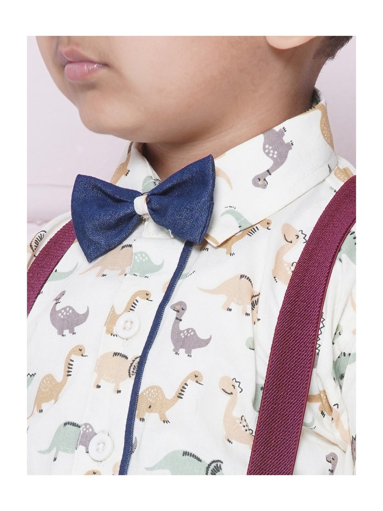 AJ Dezines Kids Green & Navy Printed Shirt, Shorts, Suspender, Bow with Cap