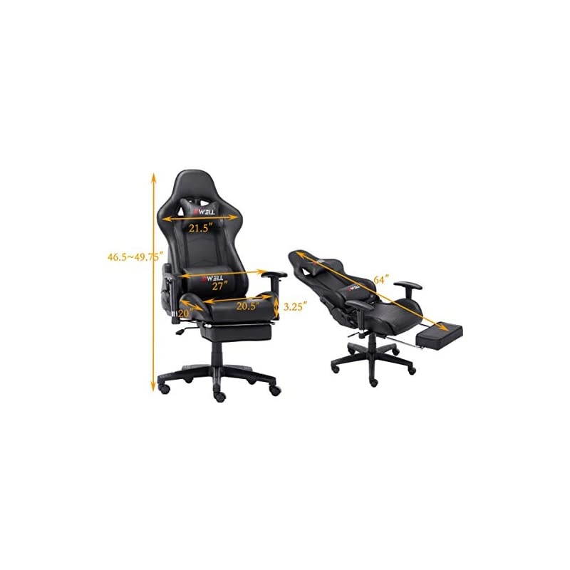 Office Chair Gaming Chair with Footrest Computer Chair Desk Chair PU Leather Executive Ergonomic Adjustable Chair with Headrest and Lumbar Support (Black)